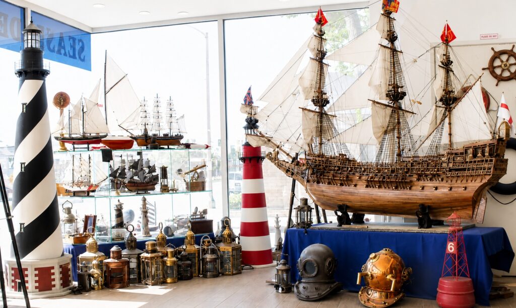 Nautical Showroom with Lighthouses and Tall Ships